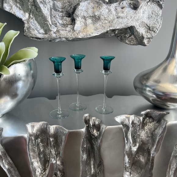 COPY - A set of two 1960s vintage mid century, modern teal blue candle stick ho… - Picture 9 of 12